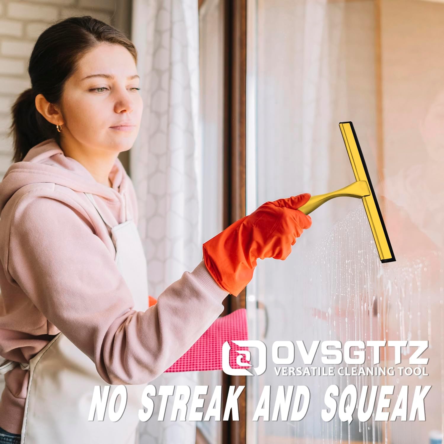 All-Purpose Shower Squeegee for Shower Glass Door with 3 Adhesive Hooks, Stainless Steel Shower Door Squeegee for Bathroom, Household Window, Car Windshield, Mirrors, Tiles Clear, 12 inch, Golden