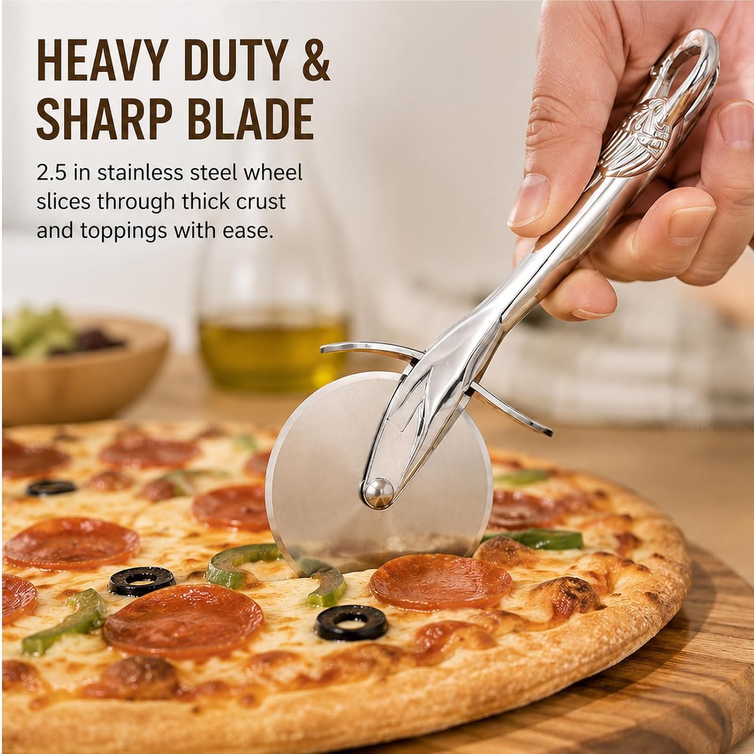 Stainless Steel Pizza Cutter Wheel with Flamingo Handle for Pastry Dough