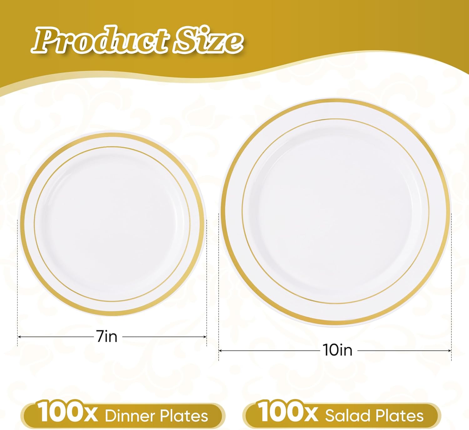 200PCS Gold Plastic Plates, Disposable Plates with 100PCS 10" Dinner Plates & 100PCS 7" Dessert Plates for 100 Guests, Plastic Party Plates for Wedding, Birthday, Gold - Image 4