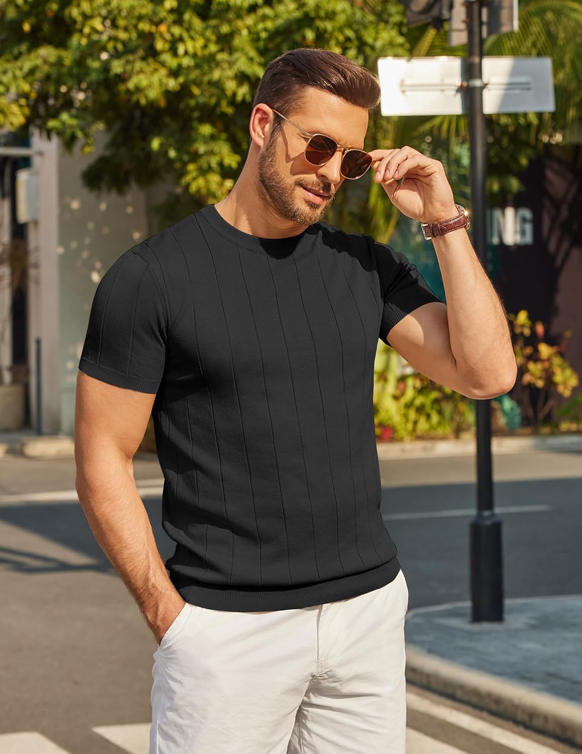 COOFANDY Men's T-Shirts Short Sleeve Crewneck Knit Shirts Summer Ribbed Textured Tee Shirts - Image 3