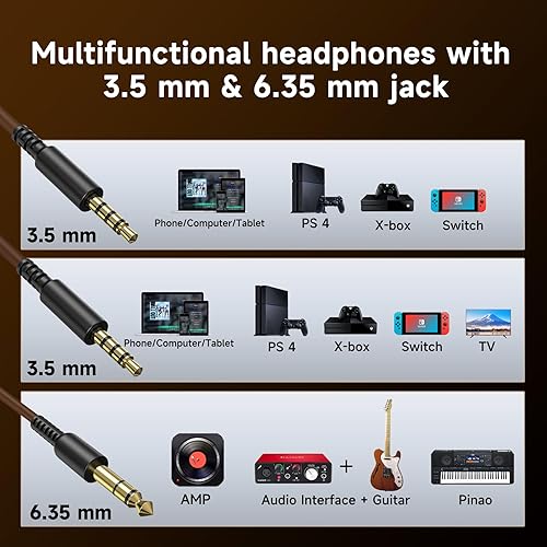 Miniatura 4 de OneOdio - Auriculares de diadema con cable para graves con controlador de 50 mm, auriculares plegables ligeros con Shareport y micrófono para