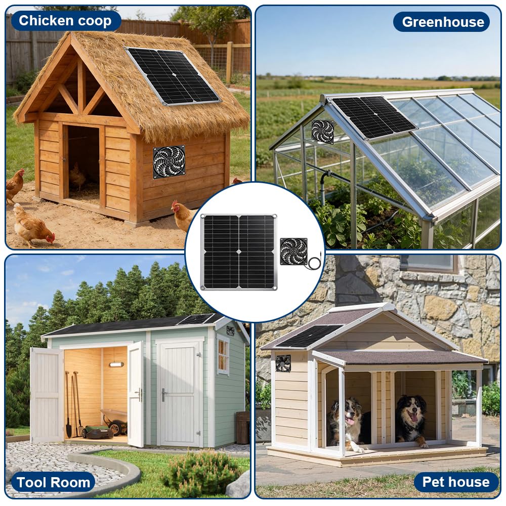 Wentylator solarny, 12 W, wentylator solarny, wodoszczelność IP65, wentylator solarny do małych kurników, szklarni, szop, domków dla zwierząt domowych