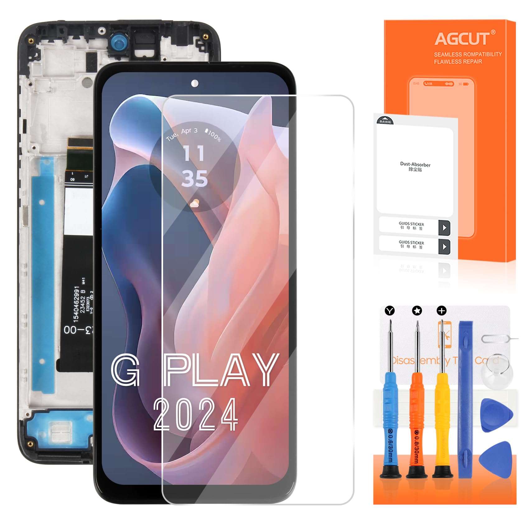 AGCUT for Moto G Play 2024 Screen Replacement for Display Moto G Play 2024 LCD XT2413-1 XT2413-2 LCD Digitizer Touch Screen Assembly Repair Parts with Frame