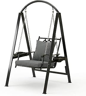 Pamapic Porch Swing with Stand, 350lbs Heavy-Duty Metal Frame Outdoor Sw...