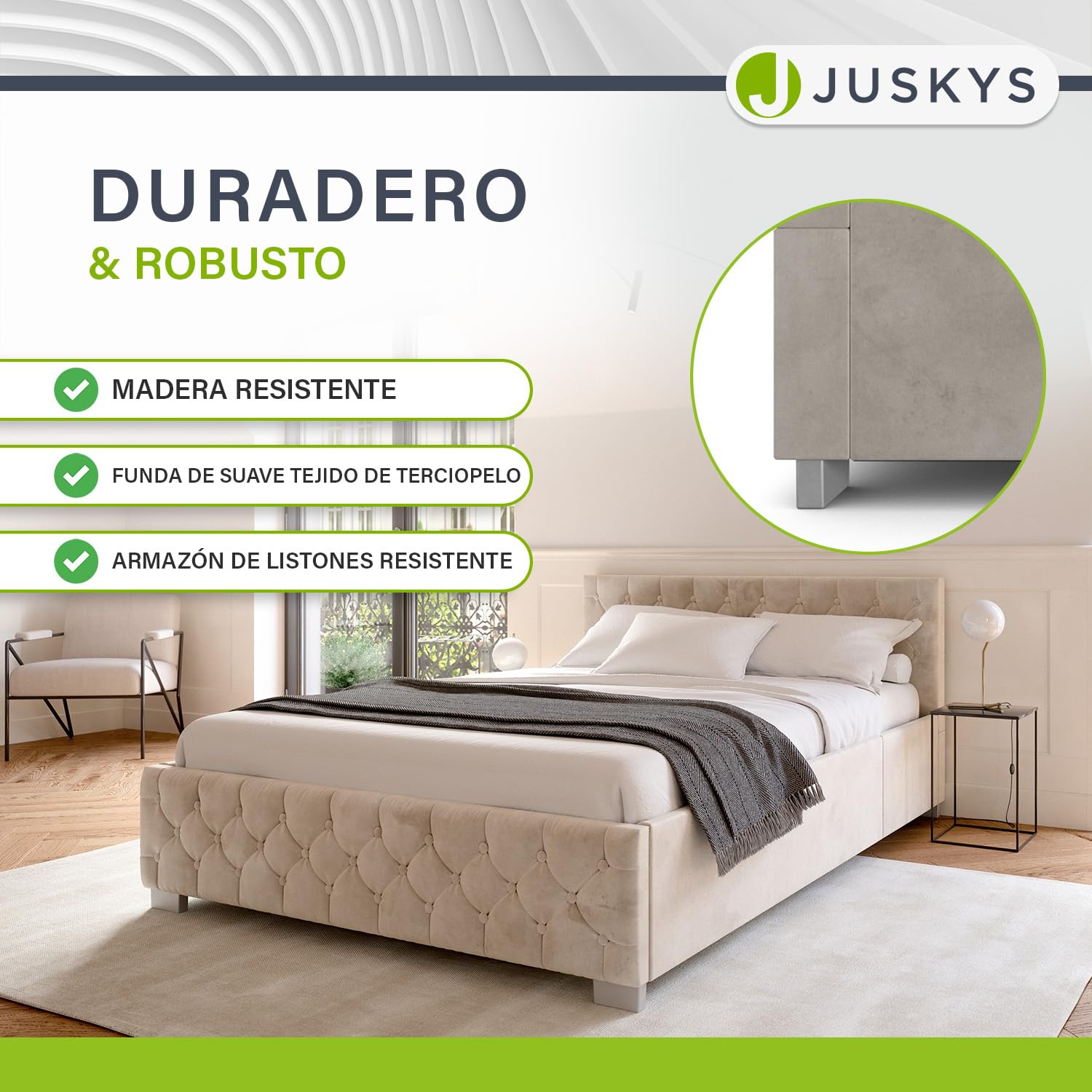 Juskys Cama tapizada Nizza 120 x 200 cm - Bastidor con somier, canapé e iluminación led - Cama con Revestimiento de Terciopelo y Acolchado Chesterfield - Beis