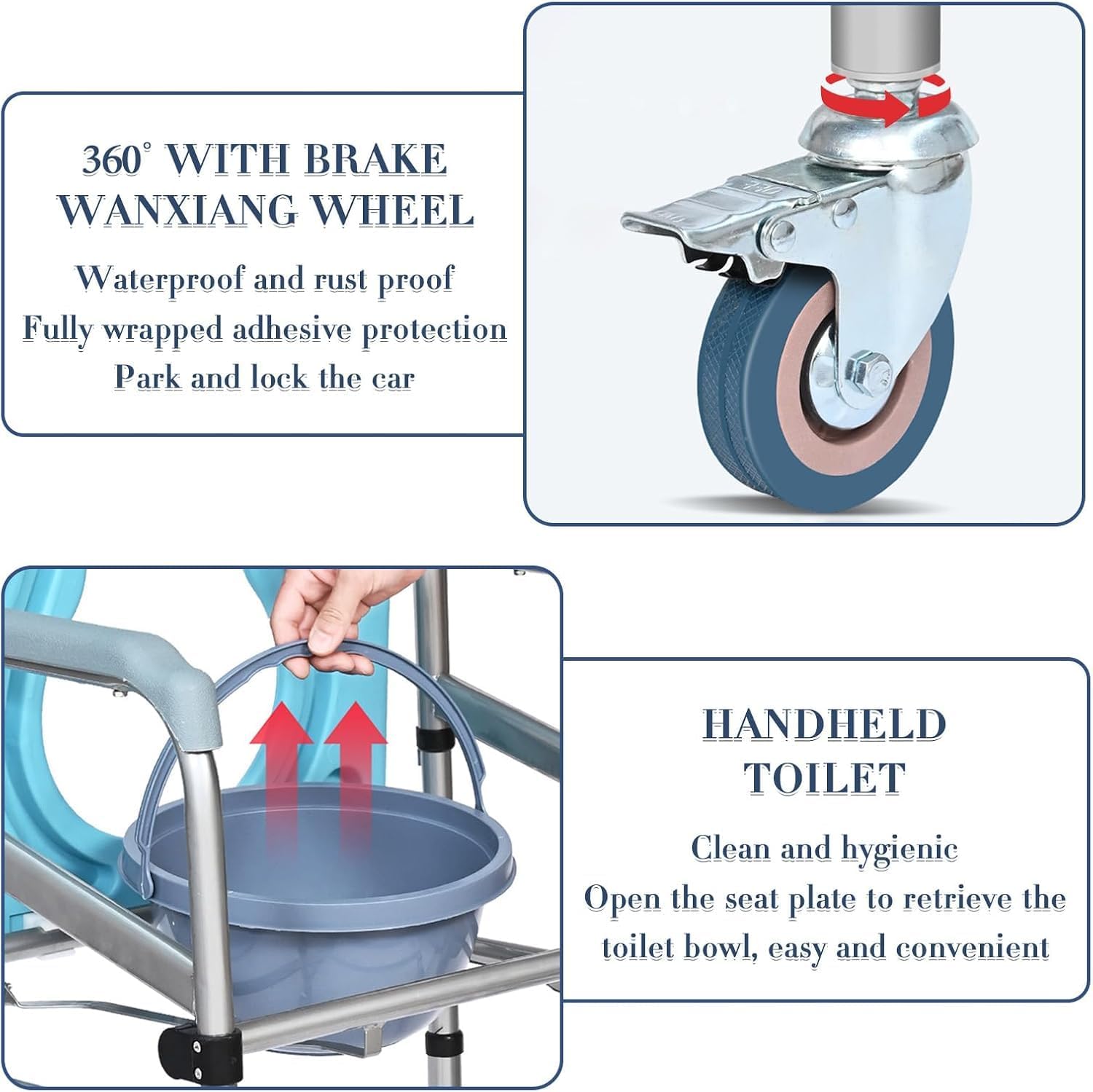 Shower Chair with Wheels 330 lbs Weight Capacity Bedside Commode Chair Rolling Bath Chair for Handicap, Toilet Chair for Elderly and Disabled (White, 330LB) (White)