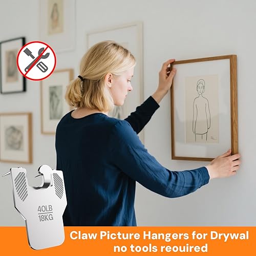 Miniatura 5 de 20 ganchos de pared de yeso resistentes con garra para colgar imágenes, fotos, espejos, pósters, arte, decoración, sin herramientas, sin clavos,