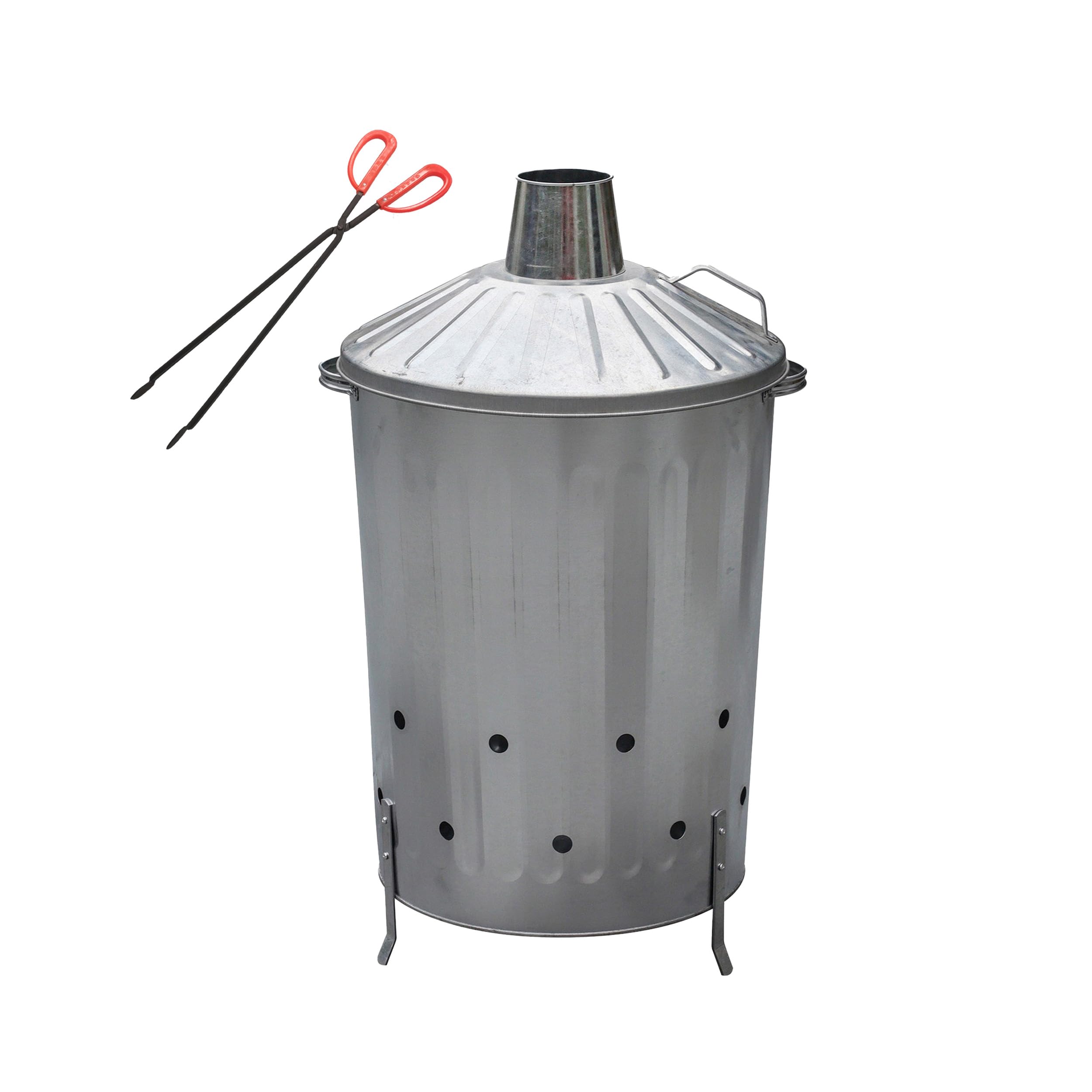 simpa 90L 90 Litre Galvanised Incinerator and Safety Fire Pit Tongs - 35cm/14