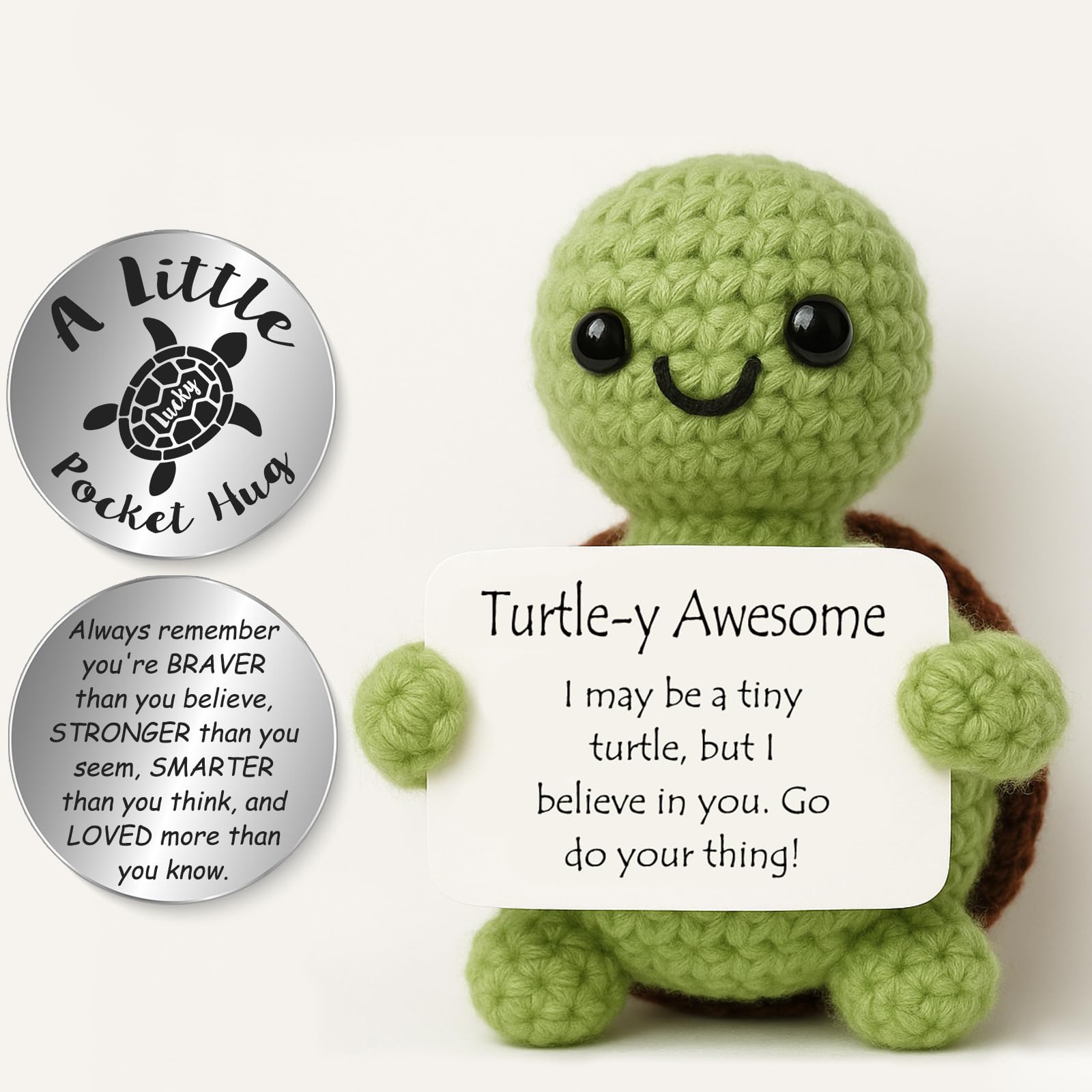 Positive Turtle Gifts Handmade Positive Cute Knitted Turtle with Pocket Hug