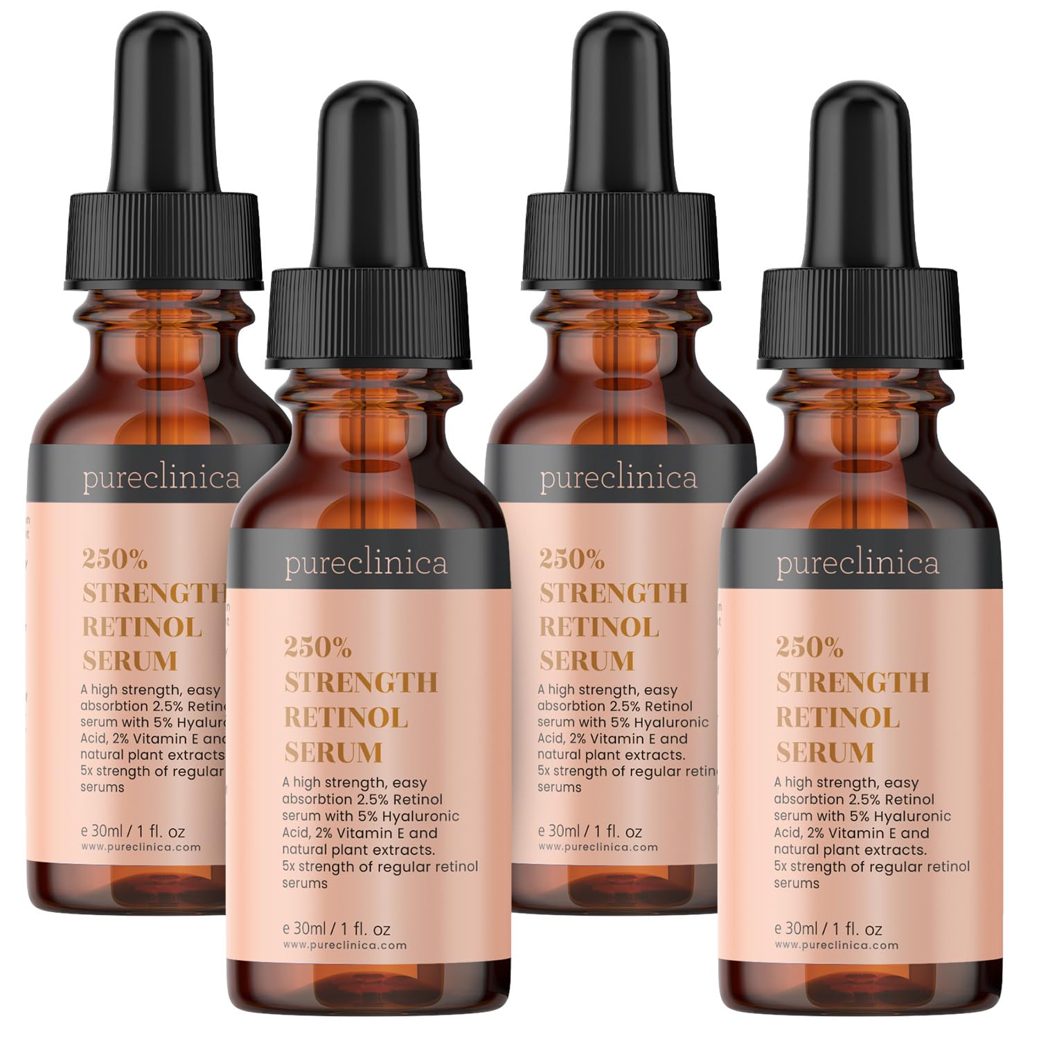 4 butelki o 250% mocniejsze serum z retinolem (2,5%) (z 5% HA i 2% witaminą E) – 30 ml – SKU:RETSER50x4
