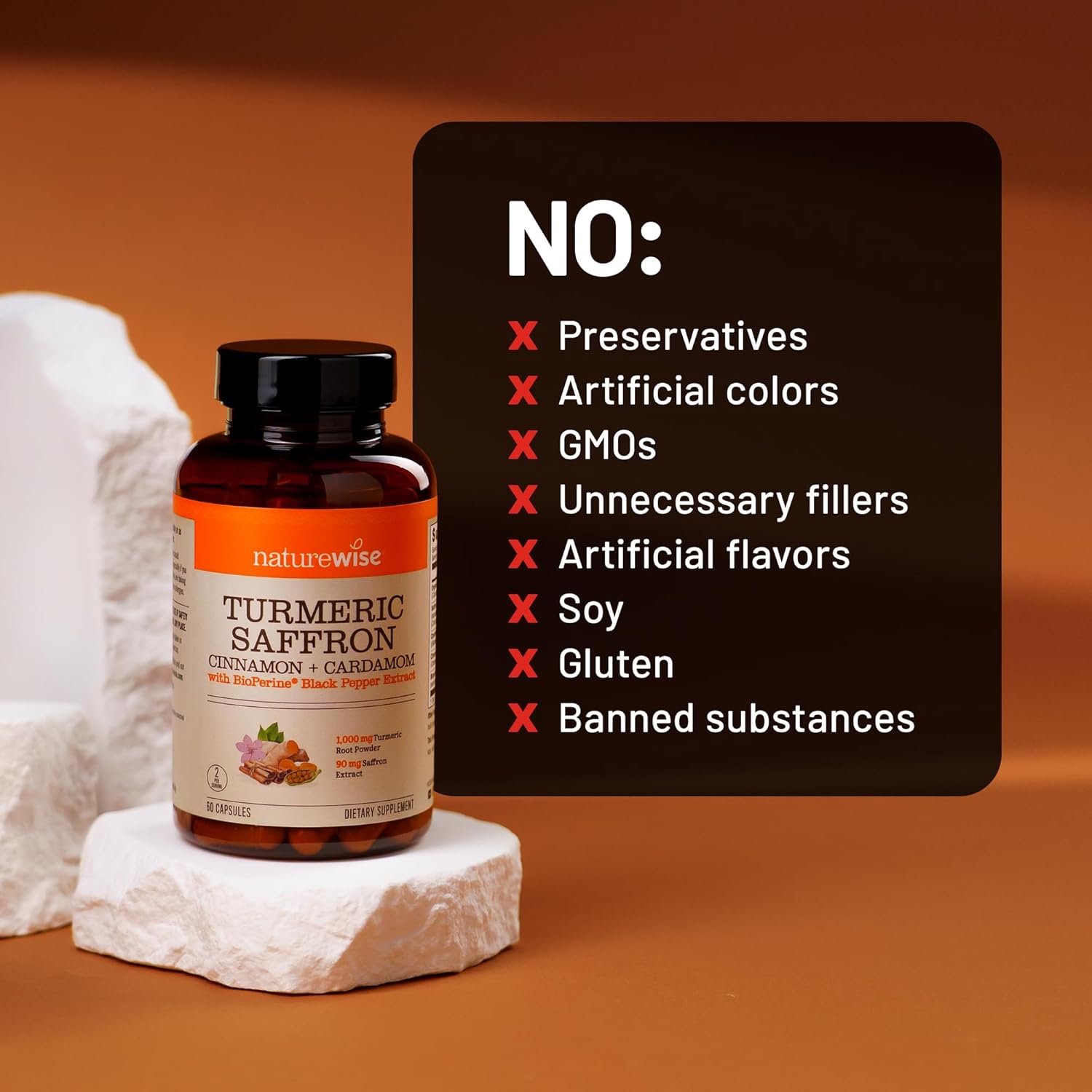 NatureWise Turmeric Saffron Supplement with Cinnamon & Cardamom + Bioperine for Ultra Absorption - Antioxidant + Mood Support - Non-GMO, Vegan, USA Manufactured - 60 Capsules[30-Day Supply] - Image 10