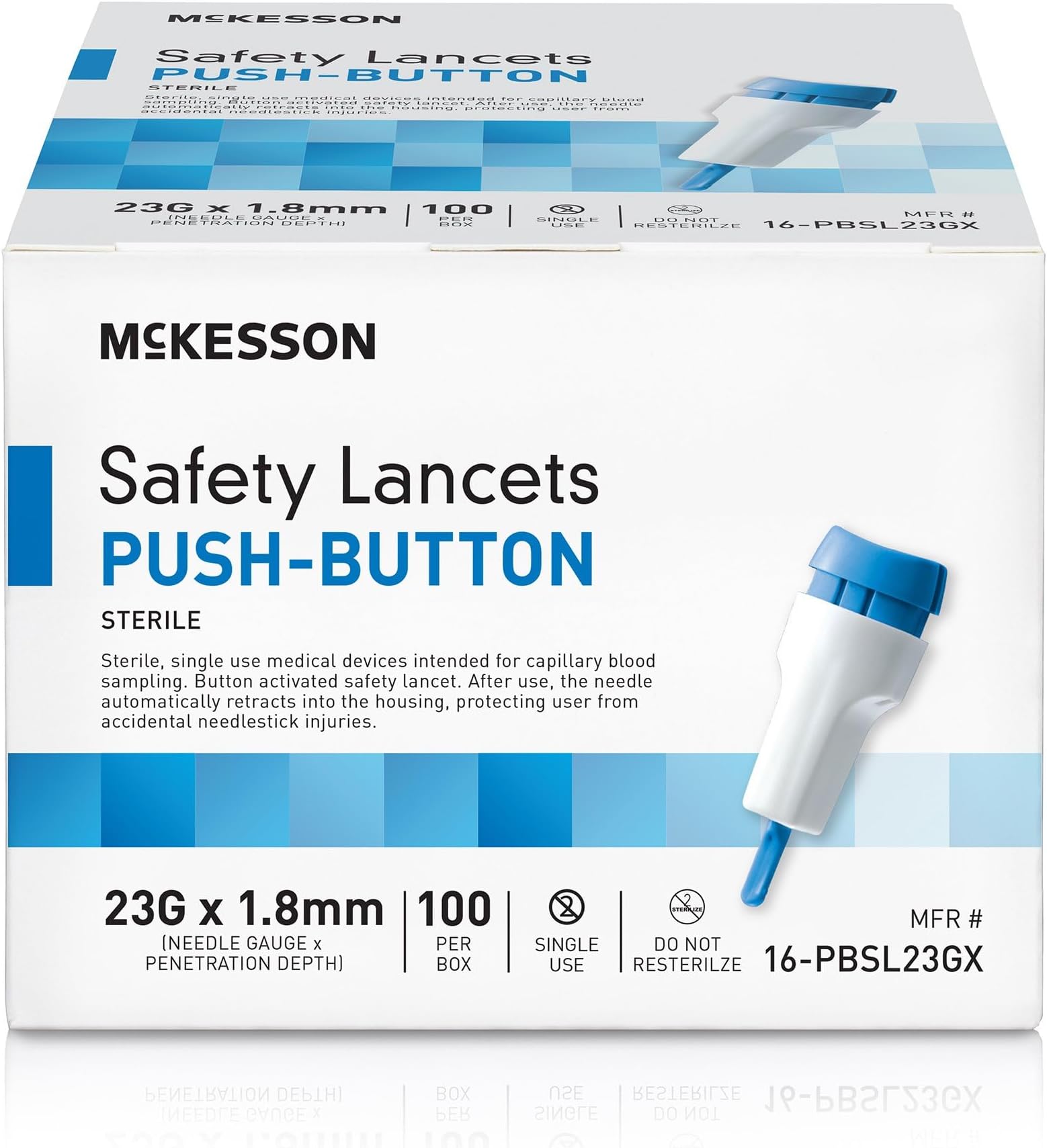 Lancets for Diabetes Testing [100 Count] Lancing Device for Blood and Glucose Test, 23G x 1.8 mm, Push Button Activation, Sterile, Single Use