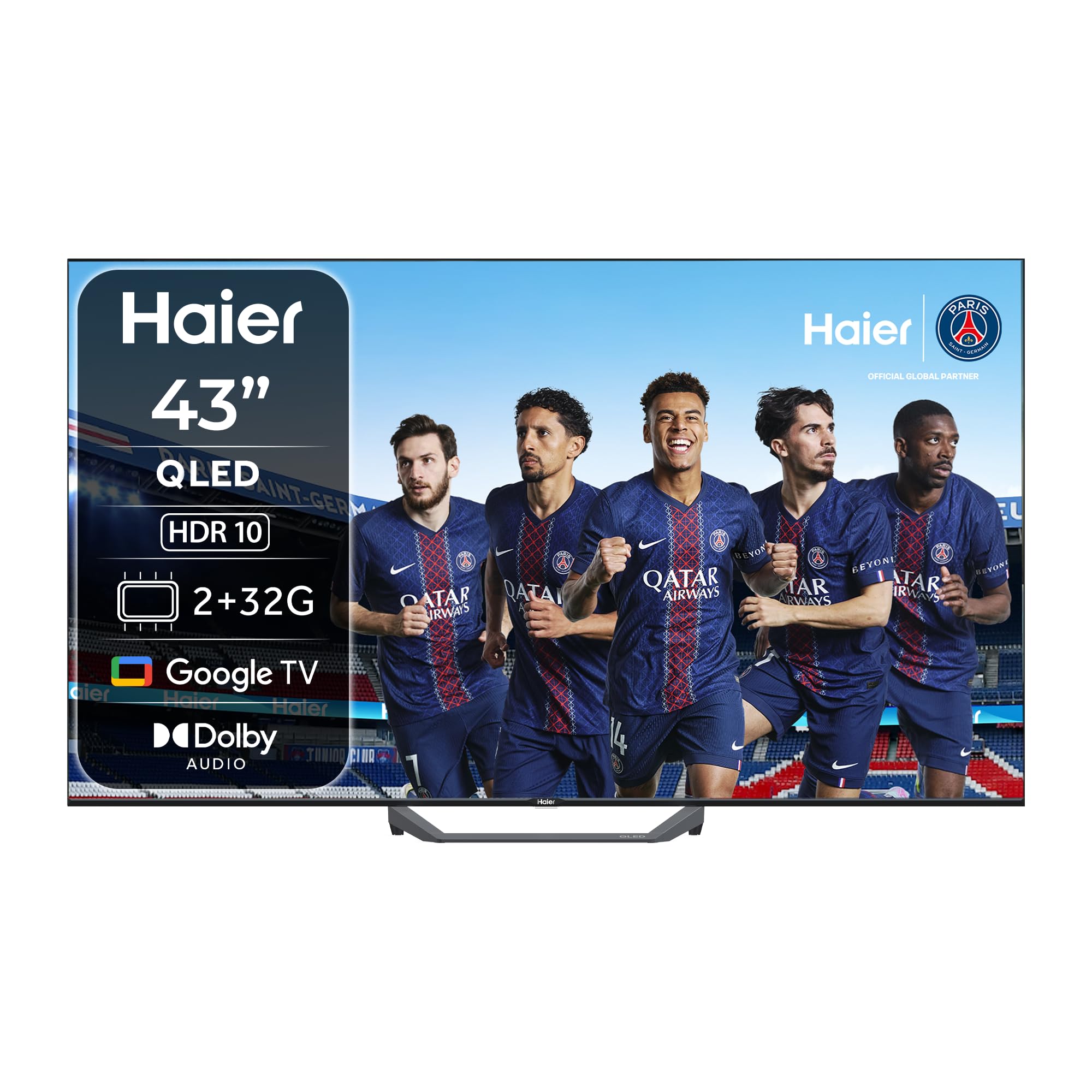 Haier QLED 4K UHD S81FUX - 43", Smart TV, Google TV, Dolby Audio, HDR10, Télécommande Intelligente, Google Assistant, Bluetooth 5.1, Gaming Accelerator, USB 2.0, DBX TV, HDMI 2.1 x 4