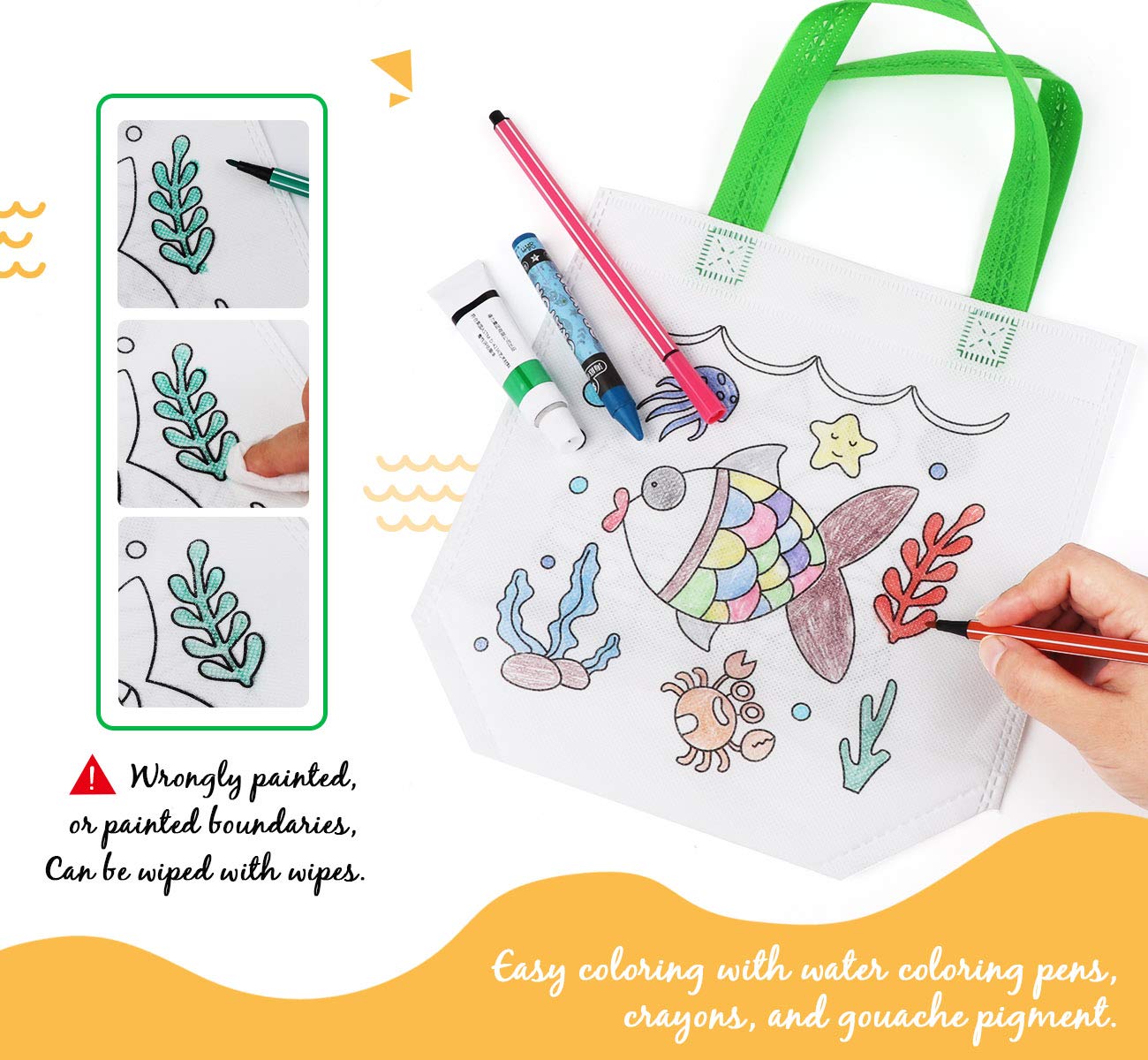 12 Sacs À Main À Colorier Et 12 Crayons De Cire Empilables De 7