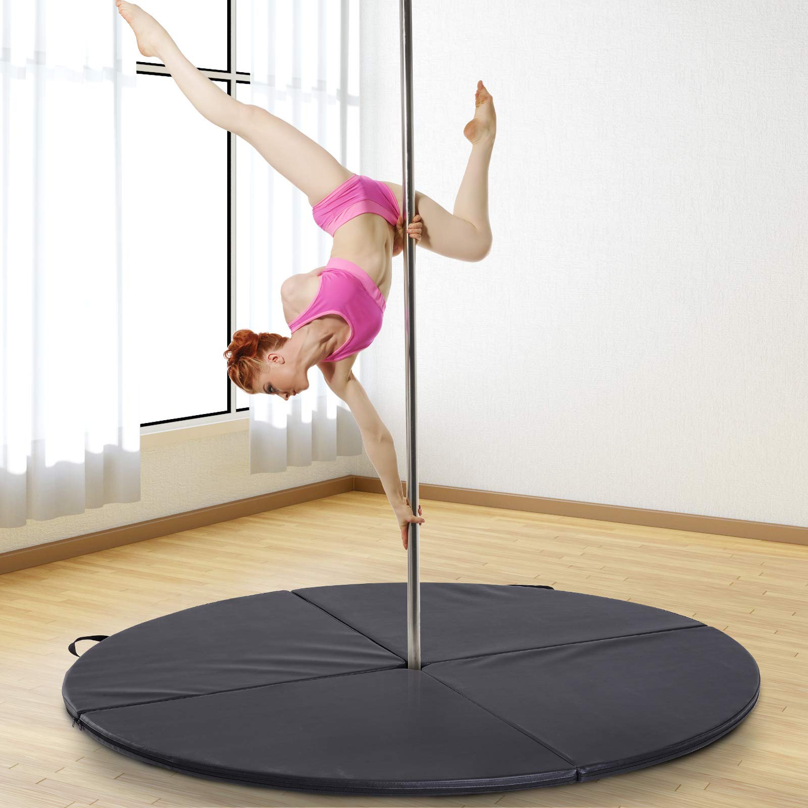 HOMCOM Tappeto per Pole Dance Ballo Ginnastica Antiscivolo Pieghevole per Casa Palestra in PVC EPE Nero Ф150x5cm