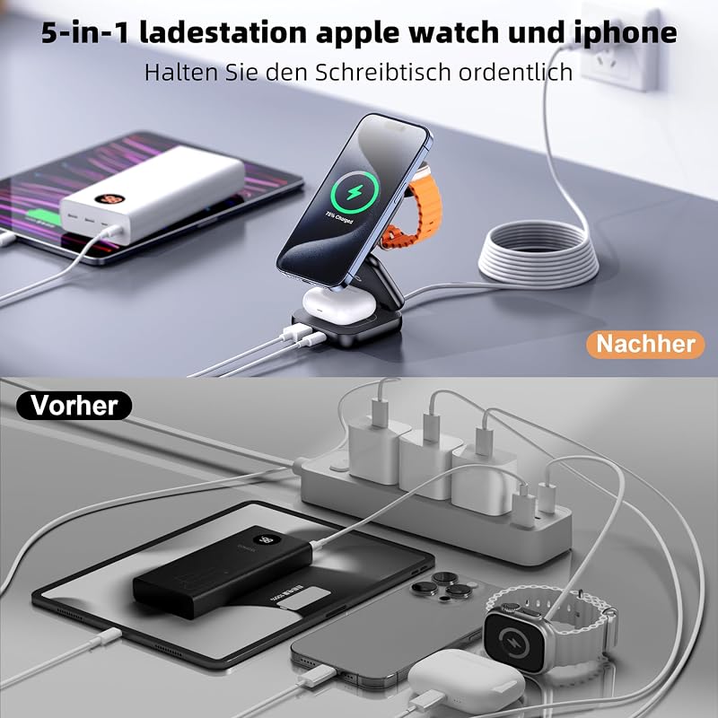 AC ISLAND 5 az 1-ben MagSafe Kompatibilis iPhone Töltőállomás - Összecsukható Utazási Töltő iPhone 16/15/14/13/12, AirPods 4, Apple Watch 10