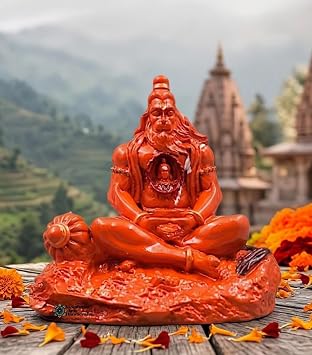 Premium Hanuman Idol for Car Dashboard | Ram in Heart | Jai Shree Ram Inscription | Bajrangbali Yoga Pose Murti | Small Decorative Statue for Car & Home Pooja Decor Orange