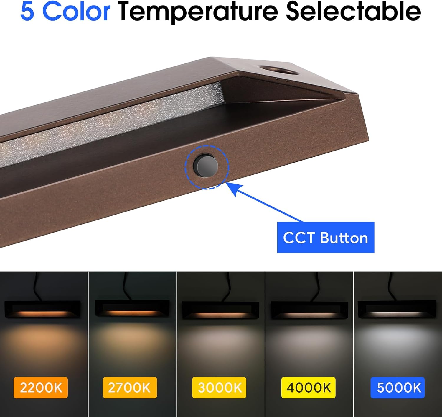 Energetic 5CCT LED Outdoor Step Lights, Low Voltage Deck Lights for Landscape, Yard, Driveway, Garden, Porch, Stairway, 8 inch, 5W, 2200K/2700K/3000K/4000K/5000K, IP65 Waterproof, Aluminum, Pack of 6