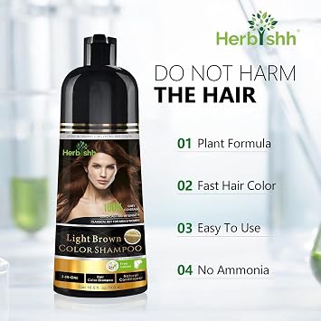 Herbishh Color Shampoo for Gray Hair Coverage (Light Brown) Hair Dye 3-in-1 Shampoo- Colors in Minutes Lasts Up To 2-3 Weeks 500 mL Ideal for Men & Women