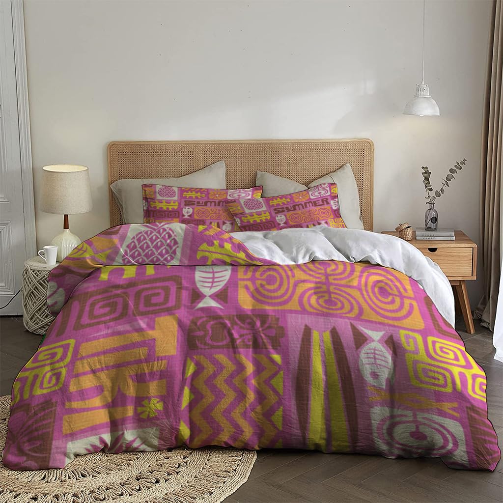 NIBAINLO 布団カバーエキゾチックなハワイアントロピカルパープルイエローパターン 肌に優しい ピーチスキン加工 掛け布団カバー 和式 洋式 あったか 布団カバーセット リバーシブル ホームステイ ホテル 家庭兼用