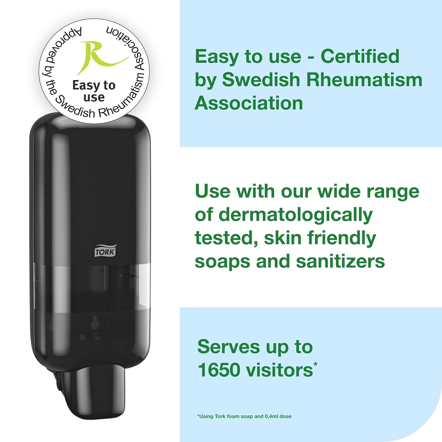 Tork Soap and Sanitizer Dispenser Black S4, Foam and Liquid Refills, Elevation Range, 581508