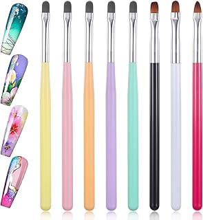 Nail Art Brushes Set, 8 Pcs Builder Gel Brush for Nail, Flat UV Gelnail Brush, Extension Gel Brushes for Nails, Professional Nails Art Tools Replacement for Home and Salon Use（8 Color, 2 Size)