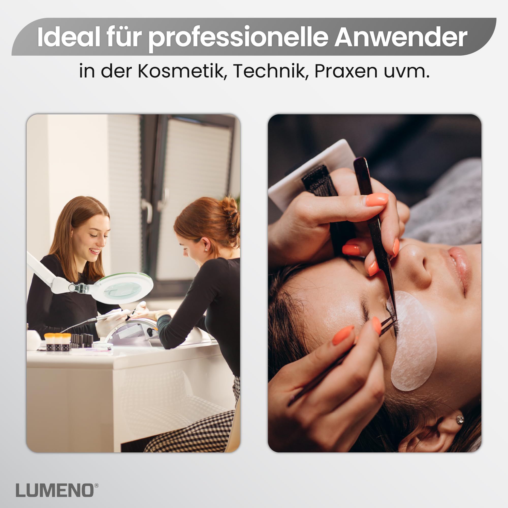 Lumeno Lambda M Lupenleuchte, dimmbar mit kristallklarer 127 mm Glaslinse, Ideal für Kosmetiksalons, Arztpraxen, Hobbybastler, Lesehilfe, Grün 3 Dioptrien