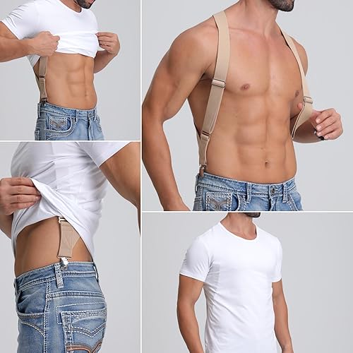 Miniatura 2 de Tirantes elásticos con clip en la espalda en X para hombre, 2 clips para uso formal e informal