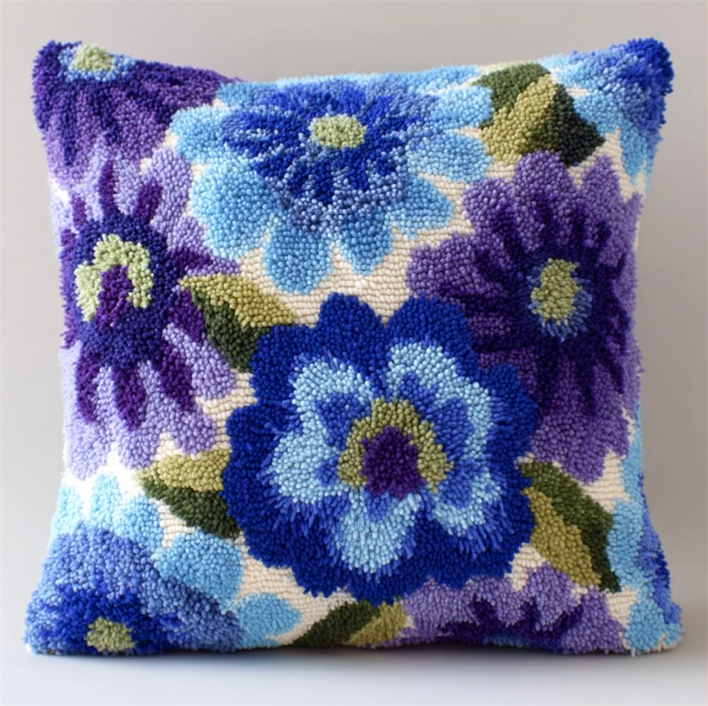 Taxpy DIY Latch Hook Throw Pillow Cover Flower 17X17In