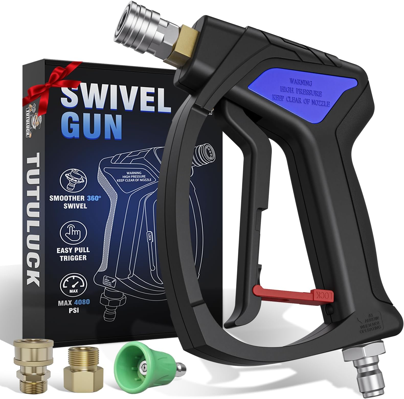 TUTULUCK® Short Pressure Washer Gun - Small Power Washer Handle with 3/8" Smooth Swivel,1/4" Quick Connector Coupler,Fully Compatible with Car Wash Foam Cannon, M22-14mm/M22-15mm Hoses
