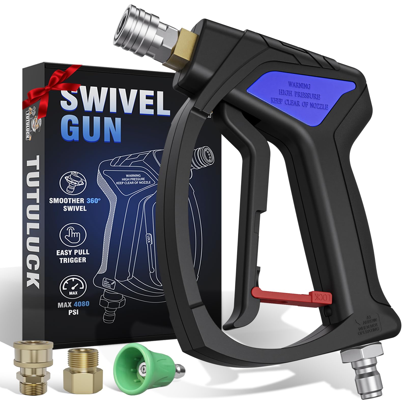 TUTULUCK® Short Pressure Washer Gun - Small Power Washer Handle with 3/8" Smooth Swivel,1/4" Quick Connector Coupler,Fully Compatible with Car Wash Foam Cannon, M22-14mm/M22-15mm Hoses