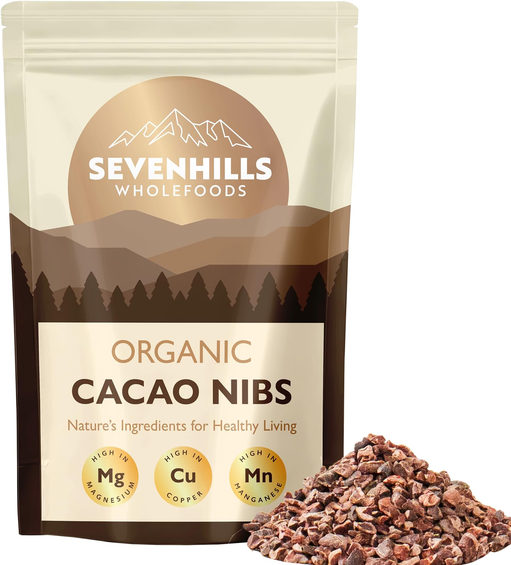 Sevenhills Wholefoods Organic Cacao Nibs, Raw, Peruvian 1kg | High in Manganese and Magnesium | UK Lab tested | Pure & Natural