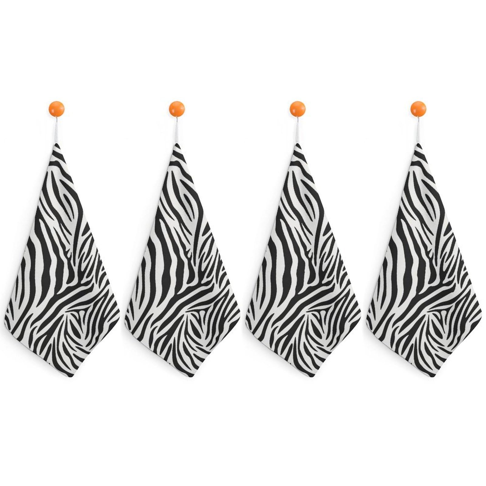 LWORZIIB 4 Piece Hanging Hand Towels, Zebra Pattern Small Dry Hand Towel for Kitchen Bathroom