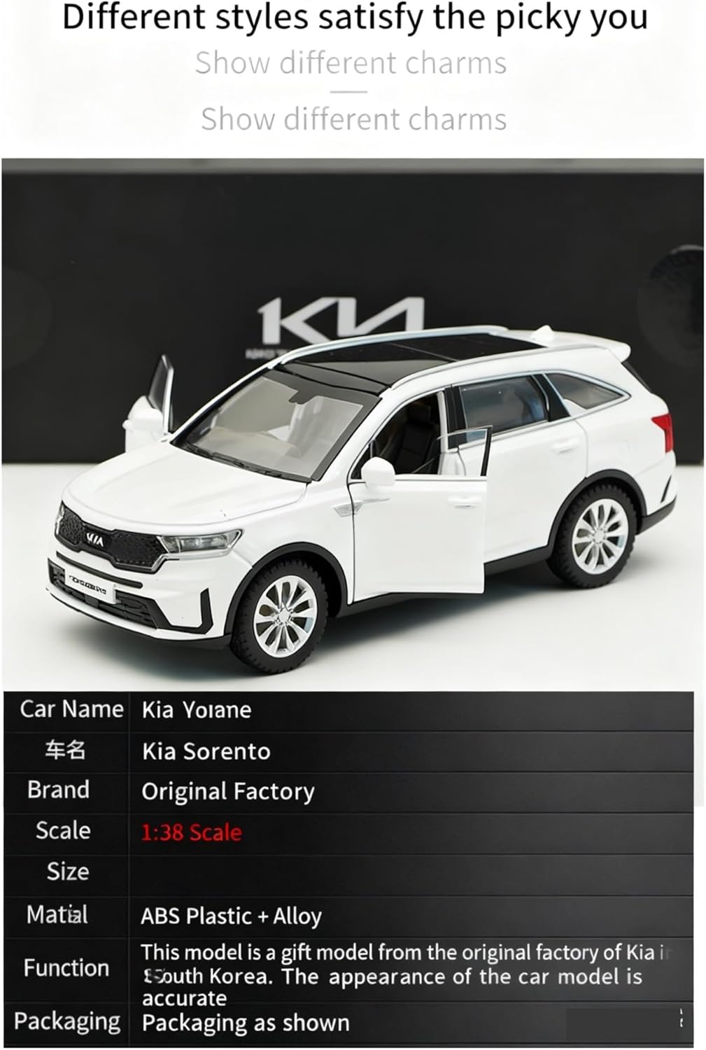 Model Toy Car 1:38 for KIA Sorento Off-Road in Luxury SUV Model Car Vehicle Models Birthday Gift Idea(Gray)