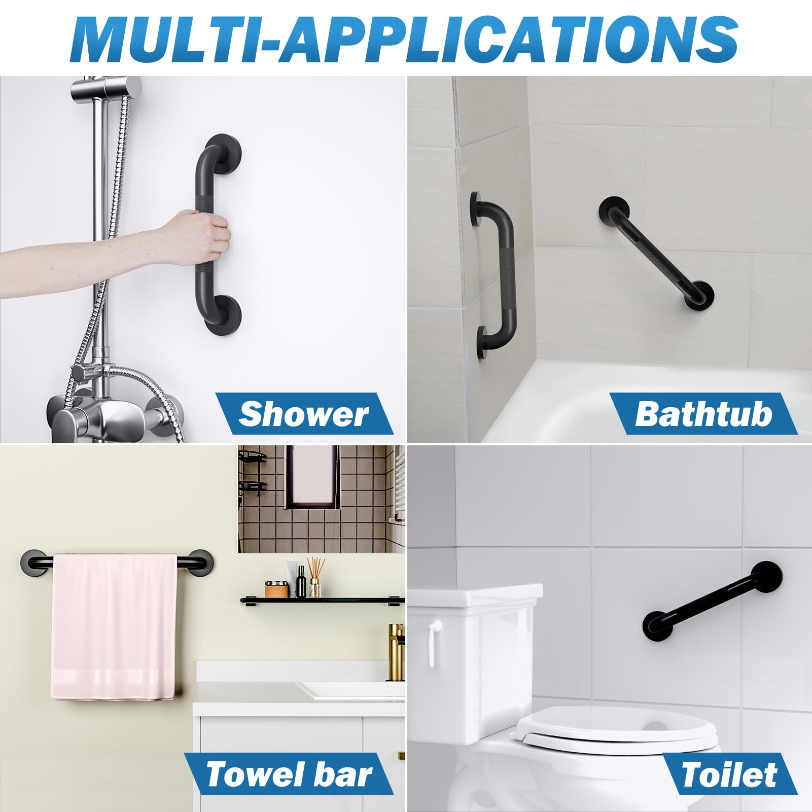 Lot de 2 barres d'appui moletées pour douche - 30,5 cm - Conforme à la norme ADA - 226,8 kg - Pour salle de bain, baignoire, douche, toilettes