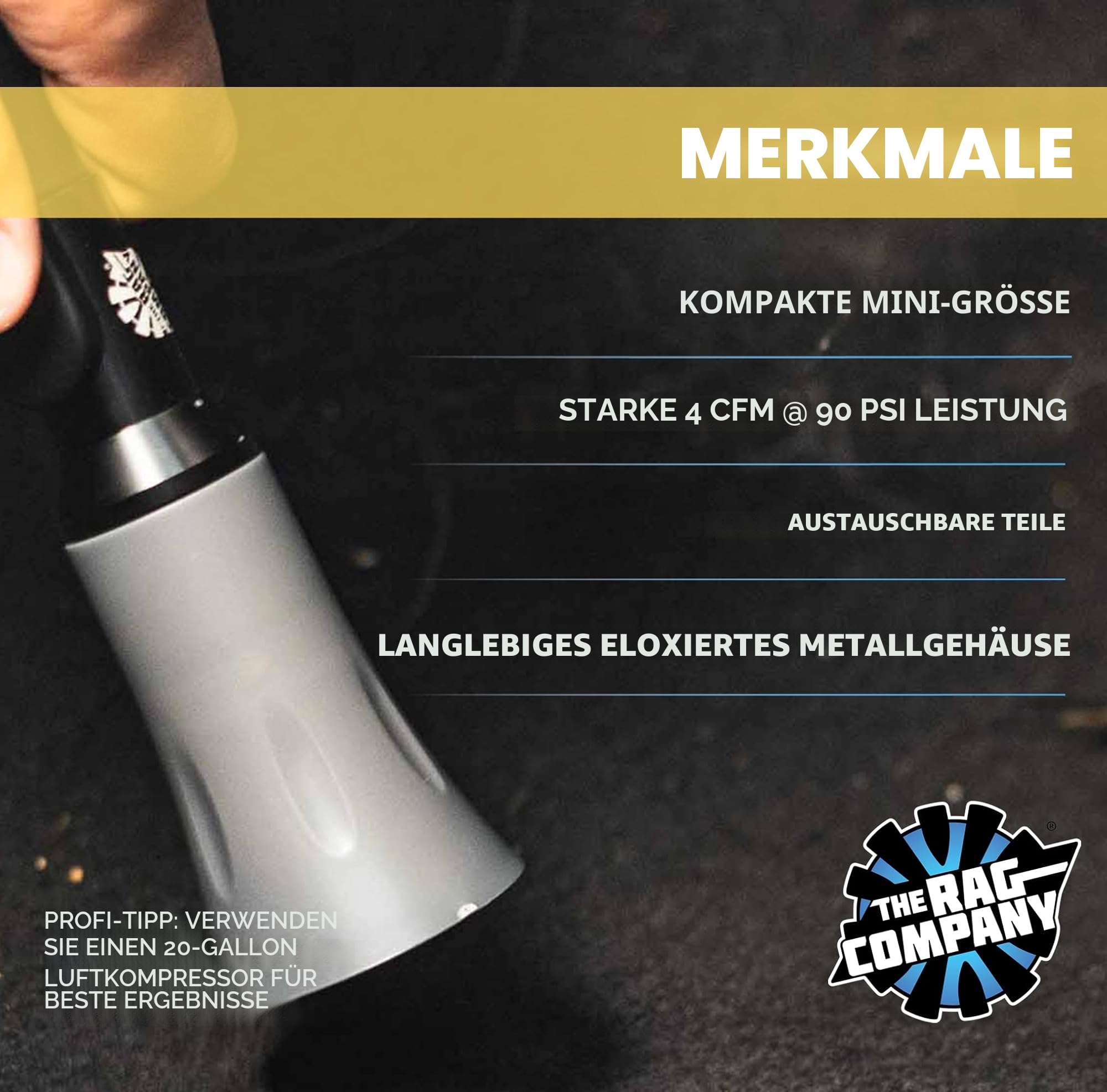 The Rag Company Ultra Air Blaster Mini – Schmutzentferner für Innenausstattung, langlebiges Metalldesign, auslöserbetrieben