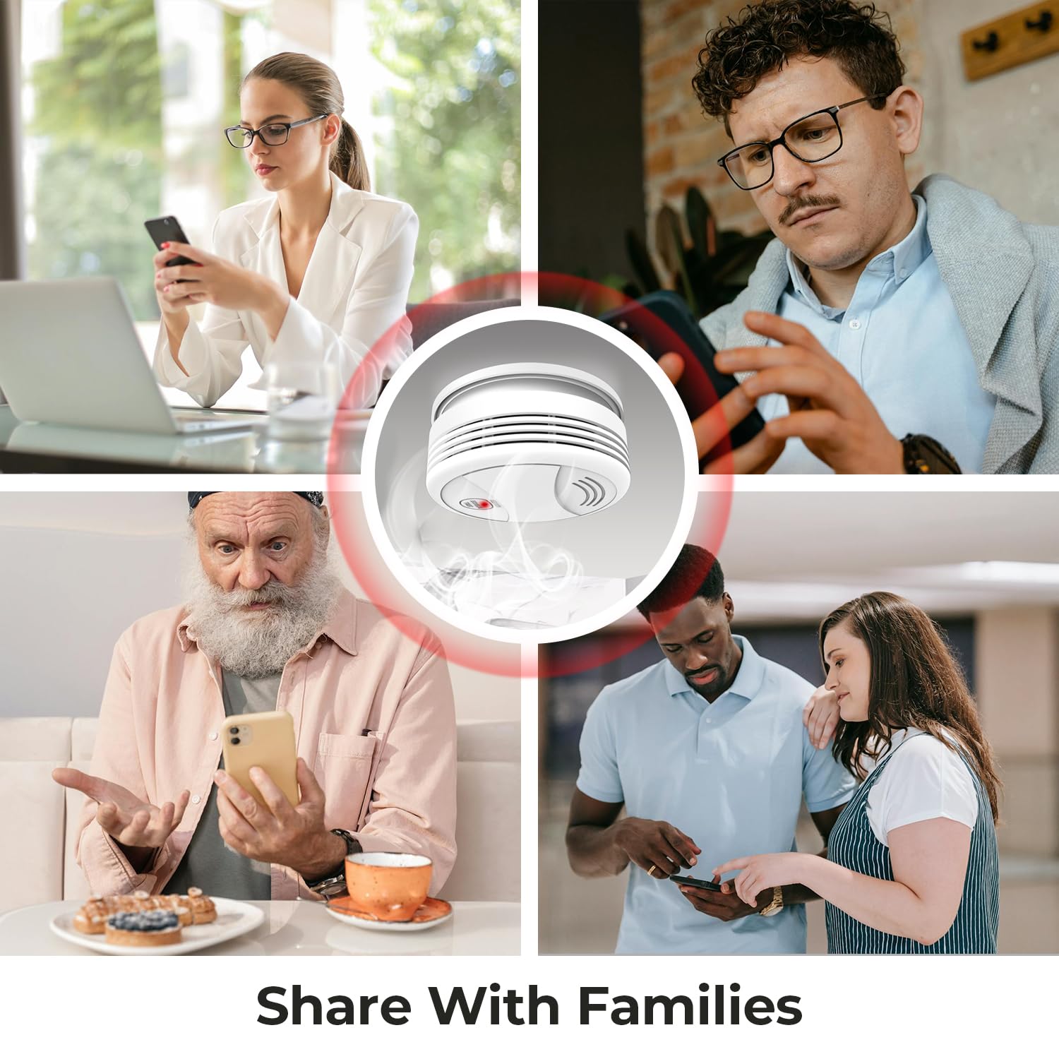 XNY Wi-FI Détecteur de Fumée avec Batterie Remplaçable, Détecteur d'Incendie Intelligent, Compatible avec Tuya et Smart Life APP, Certifié EN14604, 3 Pièces