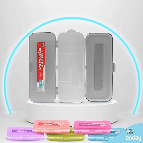 Miniatura 5 de Enday Caja de lápices gris, estuche de plástico de doble cubierta con 7 compartimentos, organizador de caja con cierre a presión para el hogar y la