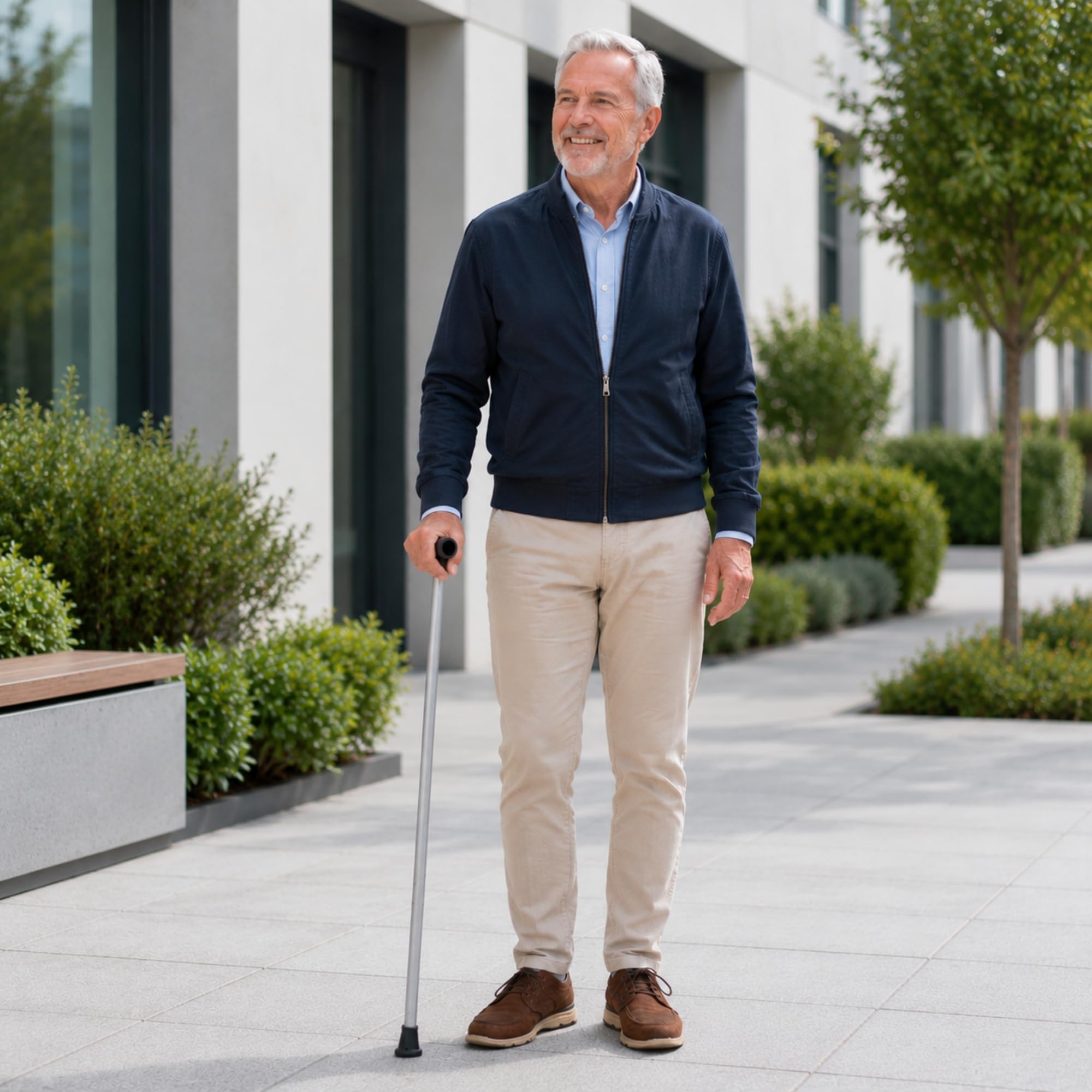 INDESmed | Bastón de Aluminio Aeroespacial 100% Ultraligero - Patentado - Ajustable milimétricamente, Ultrarresistente, Mango ergonómico Anti-tendinitis, Ortopédico-Diseñado en España (Gris, L)