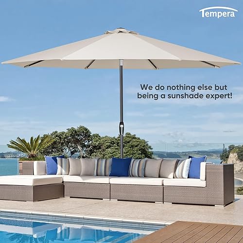 Miniatura 7 de Tempera - Sombrilla de jardín de 10 pies con inclinación automática y función de manivela, 8 varillas de acero