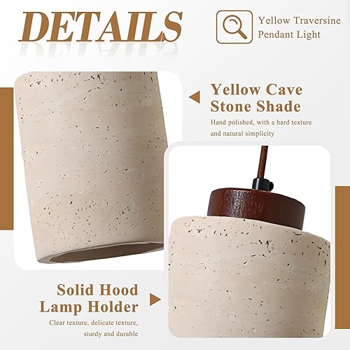 Miniatura 6 de Lámpara colgante de piedra nórdica, pequeña lámpara de techo colgante moderna de mediados de siglo, lámpara industrial de madera rústica para