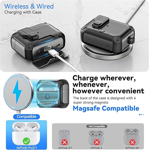 Miniatura 4 de Funda para AirPods Pro 2 (202320222019), diseño de bloqueo de seguridad y soporte de teléfono para Apple AirPods Pro de 21 generación con limpiador