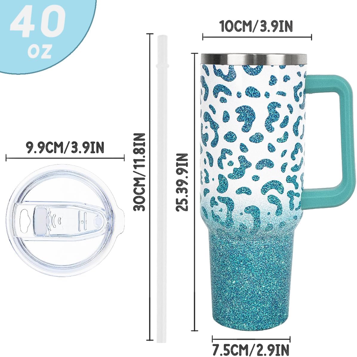 Leopard Tumbler Mint Tumbler 40 oz Leopard Print Gifts for Women Mint Green Cups Coffee Travel Mug with Handle Leak Proof Insulated Cheetah Lover Decor Stuff - Image 2