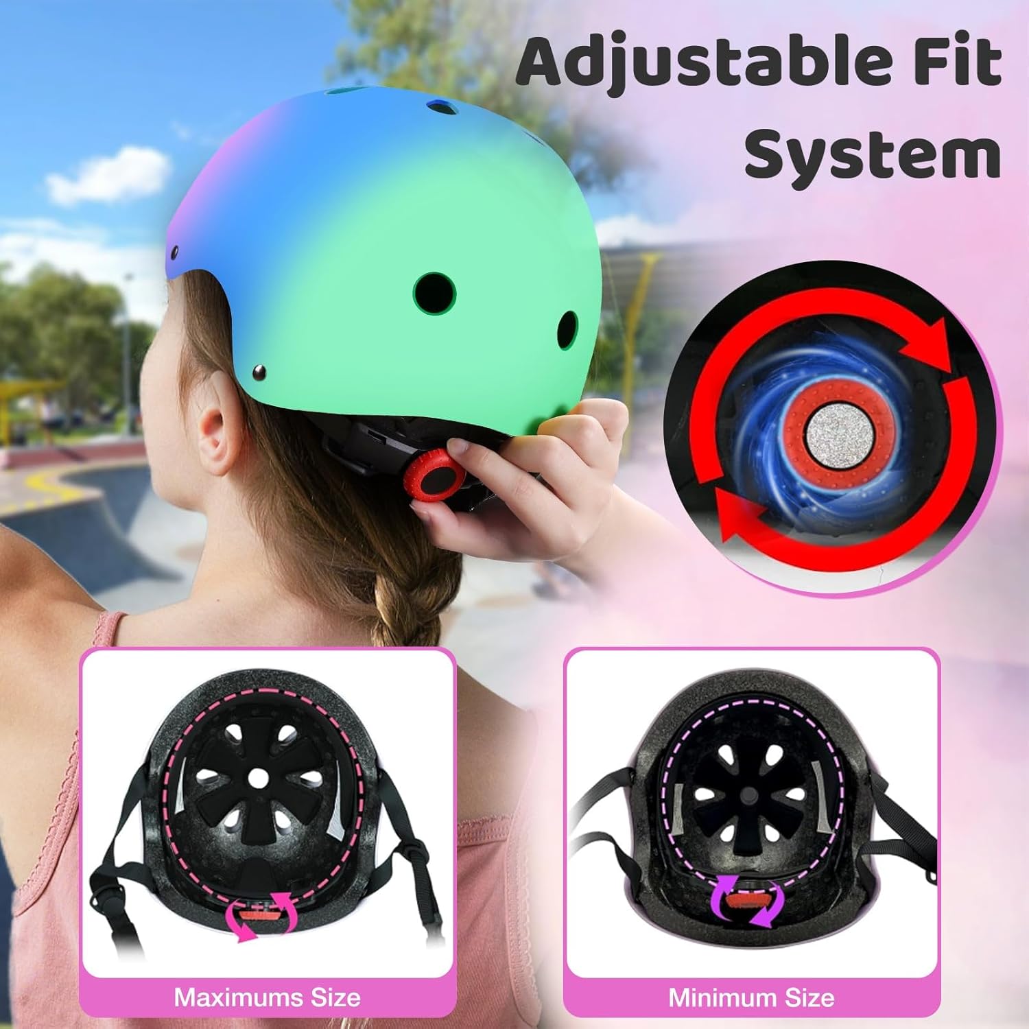Wemfg Color Gradient Adjustable Kids Bike Helmet Toddler Helmets for 3-5 5-8 8-14 Girls Boys Child Helmet for Multi-Sports Skateboarding Cycling Scooter Roller Skating Balance Bike