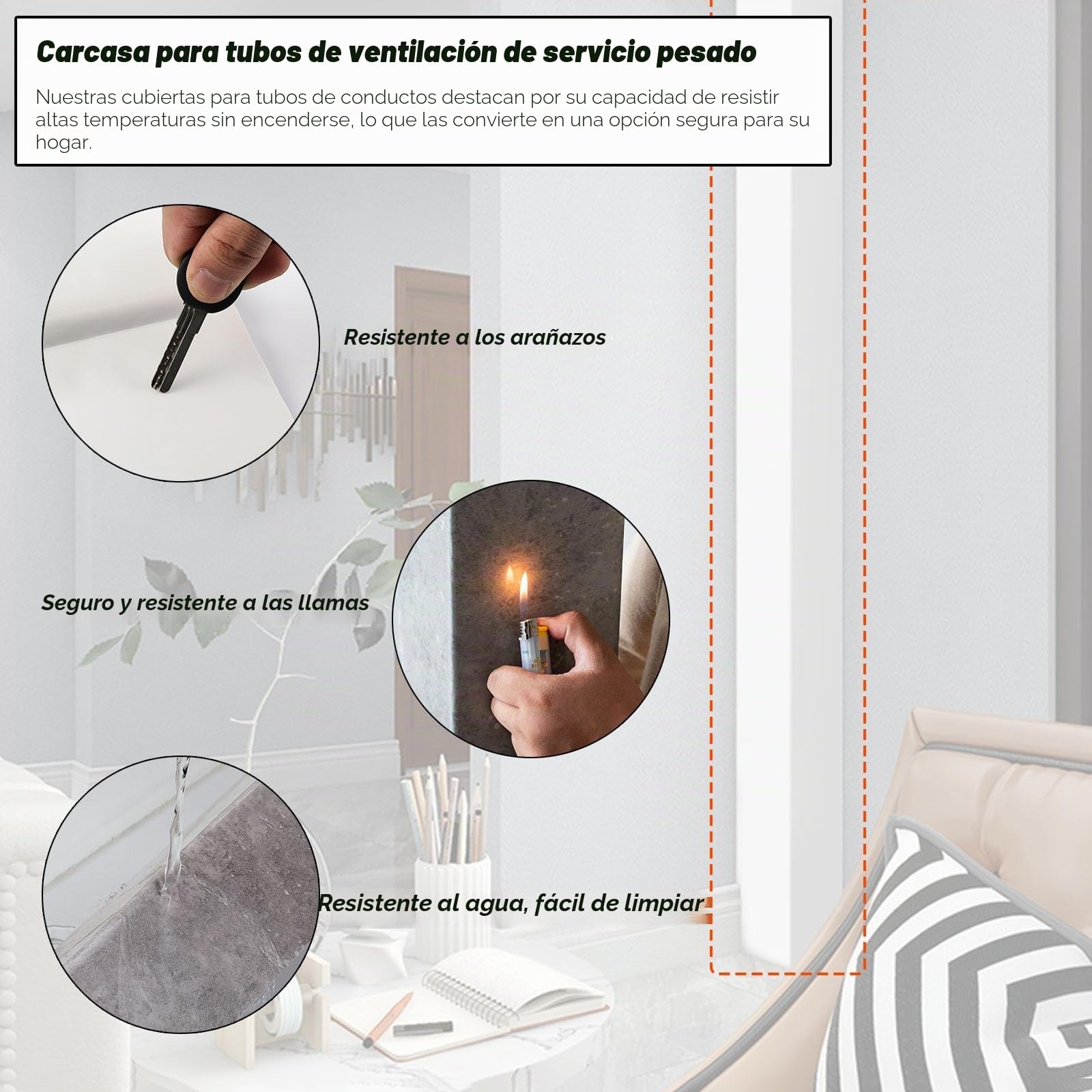 Oculta Tubos Pvc Para Pared, 50 80 100 120 CM Largo Cubre Tuberías De Agua/ Cubre Tuberías Bajo Fregadero/ Ocultación De Tuberías De Cocina Y Baño Escudo , Canaletas Para Cajas(L W D 50x8x8cm/19.7x3.1