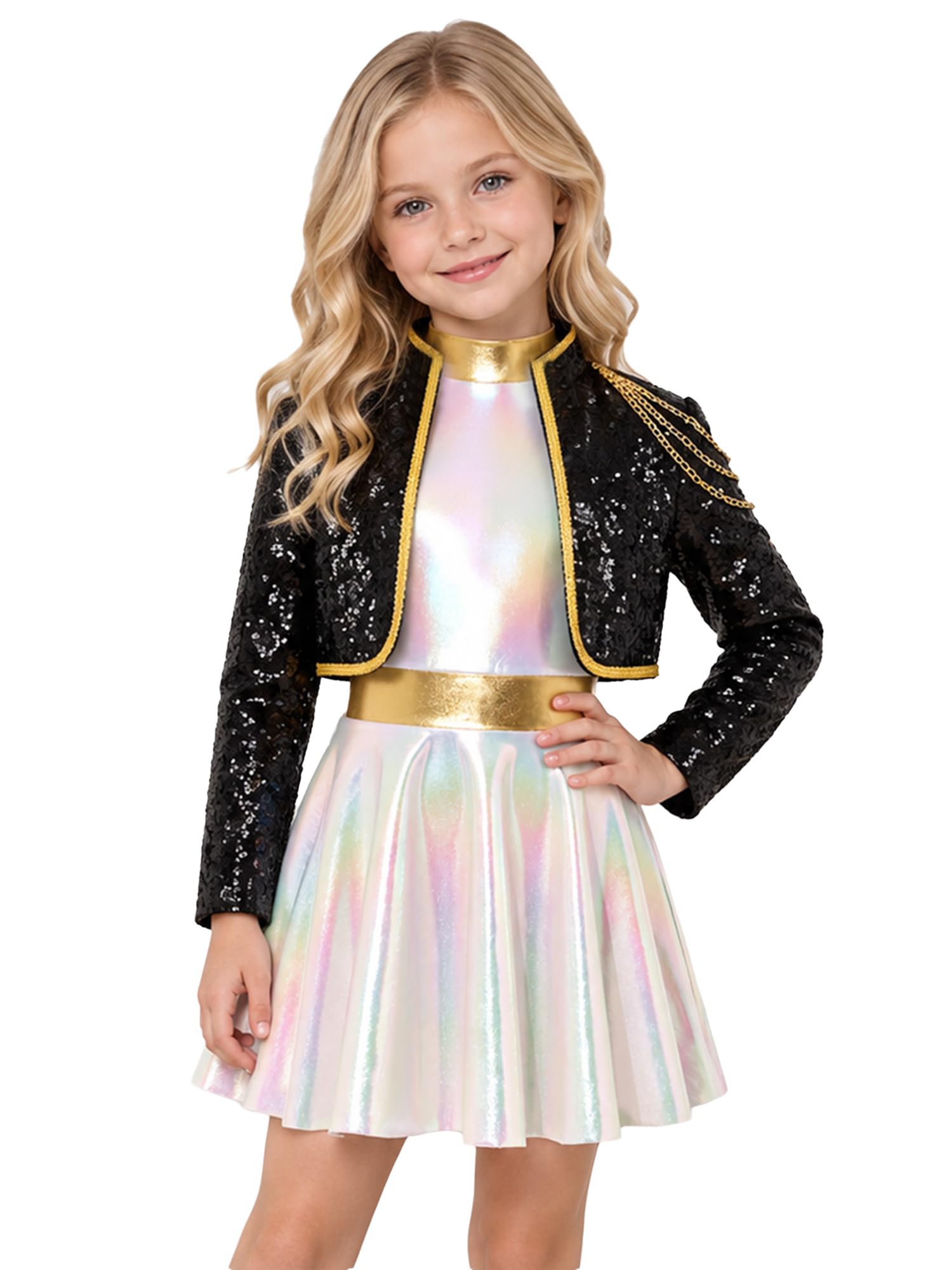 Bambini Cantante Costume di per Ragazze Idolo Coreano Completo Idol Avorio 15-16 Anni