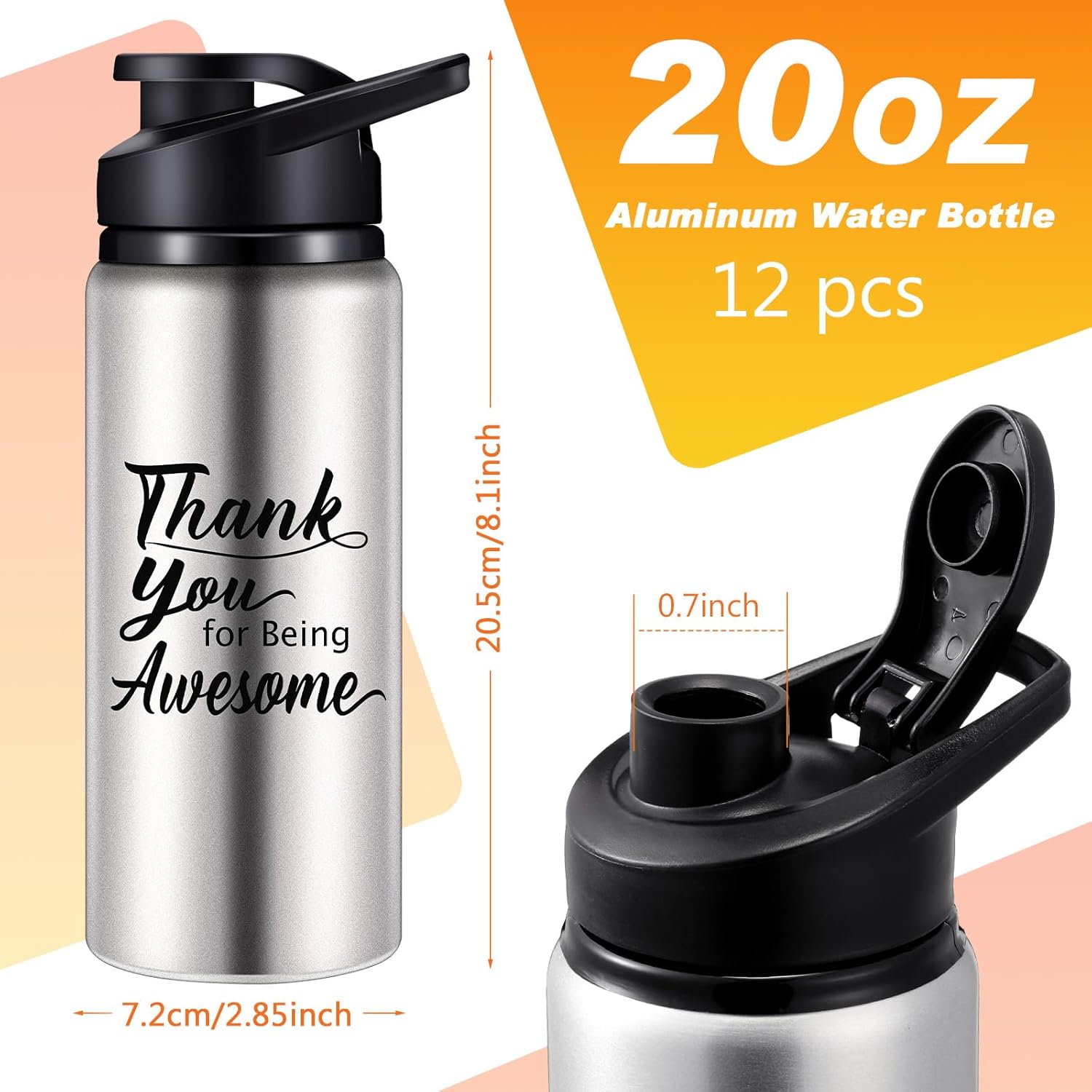 meekoo 12 Pcs Thank You for Being Awesome Aluminum Water Bottles Bulk Lightweight Sports Water Bottles Inspirational Bike Water Bottle with Snap Lids for Travel Gym Camping Hiking