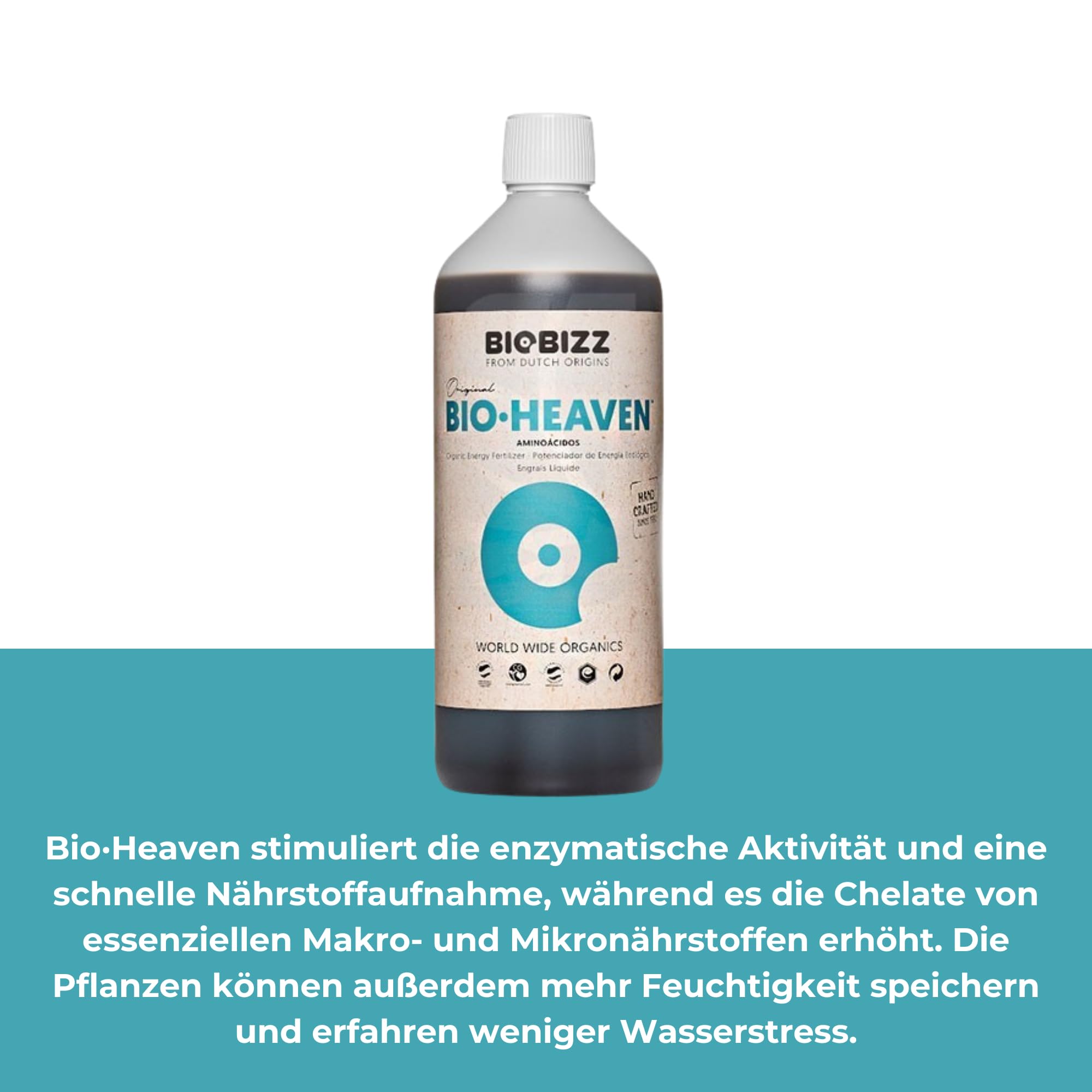 GROWMANIA Bio Heaven von BioBizz 1L + Probe Boost Up + Messbecher | Nährstoffaufnahmeverbesserer | Ideal für alle Pflanzenarten