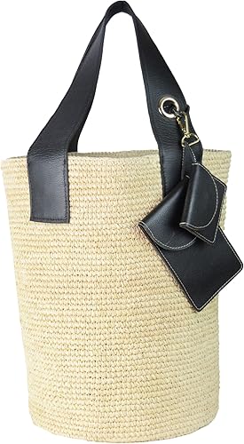 Tall Canasta with Leather Handles and Coin Purse Plus Phone Holder