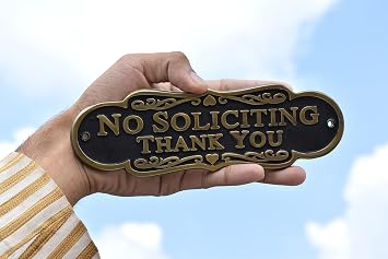 Brass Finish No Soliciting Thank You Sign 8 - Solid Brass Finish Wall Plaque - No Soliciting Thank You